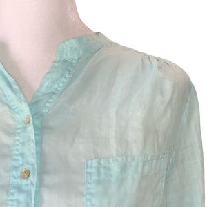 ZARA Women’s Sky Blue Linen Blouse Size S Sheer Relaxed Oversized Fit Casual